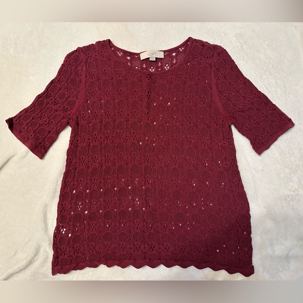 LOFT Women's Burgundy Lace Top